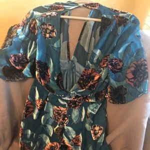Floral part velvet romper